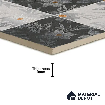 Floral Wall Tile TL 07250 B Plana 8009 GLM (Silver) 1 ft x 1 ft Ceramic Matte Finish - 9 mm  | 2 mm Spacer is Mandatory | Please Expect a Slight Variation of Pattern (Sample)